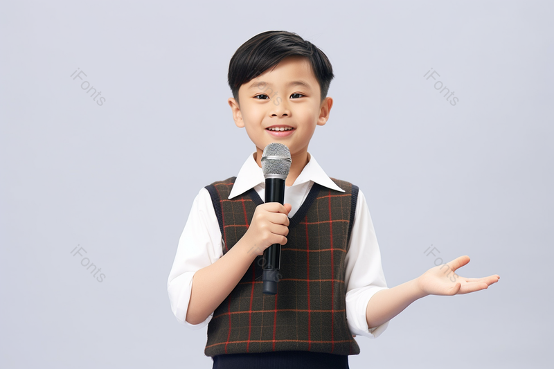 参加比赛的小学生拿话筒主持演讲,高清,摄影图,摄影图片,图片大全,摄影图免费下载